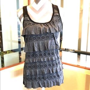 Gray/Black Ruffle Tank Top